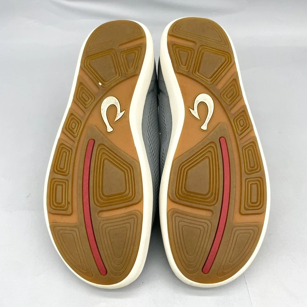 OluKai Moku Pae Mens 12 Fog Gray Red Mesh Boat Shoes Sneakers Casual Comfort